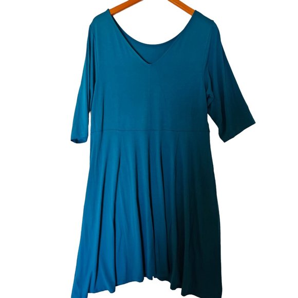 Eileen Fisher Scoop Neck Jersey Dress Plus Size 1X NWT Teal V Back Blue Green - Picture 5 of 14